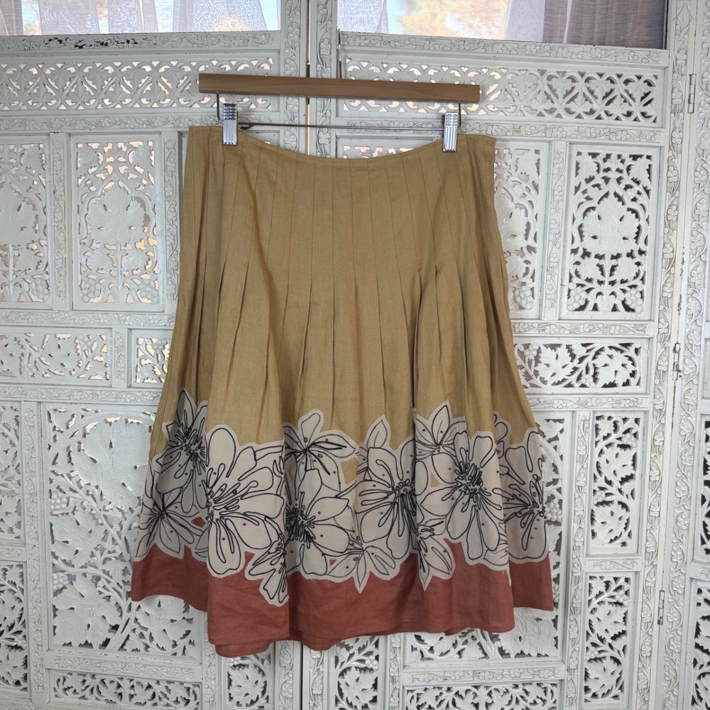 Lafayette 148 Linen‎ Skirt Womens Large Pleated Floral Boho Cottagecore Prairie
